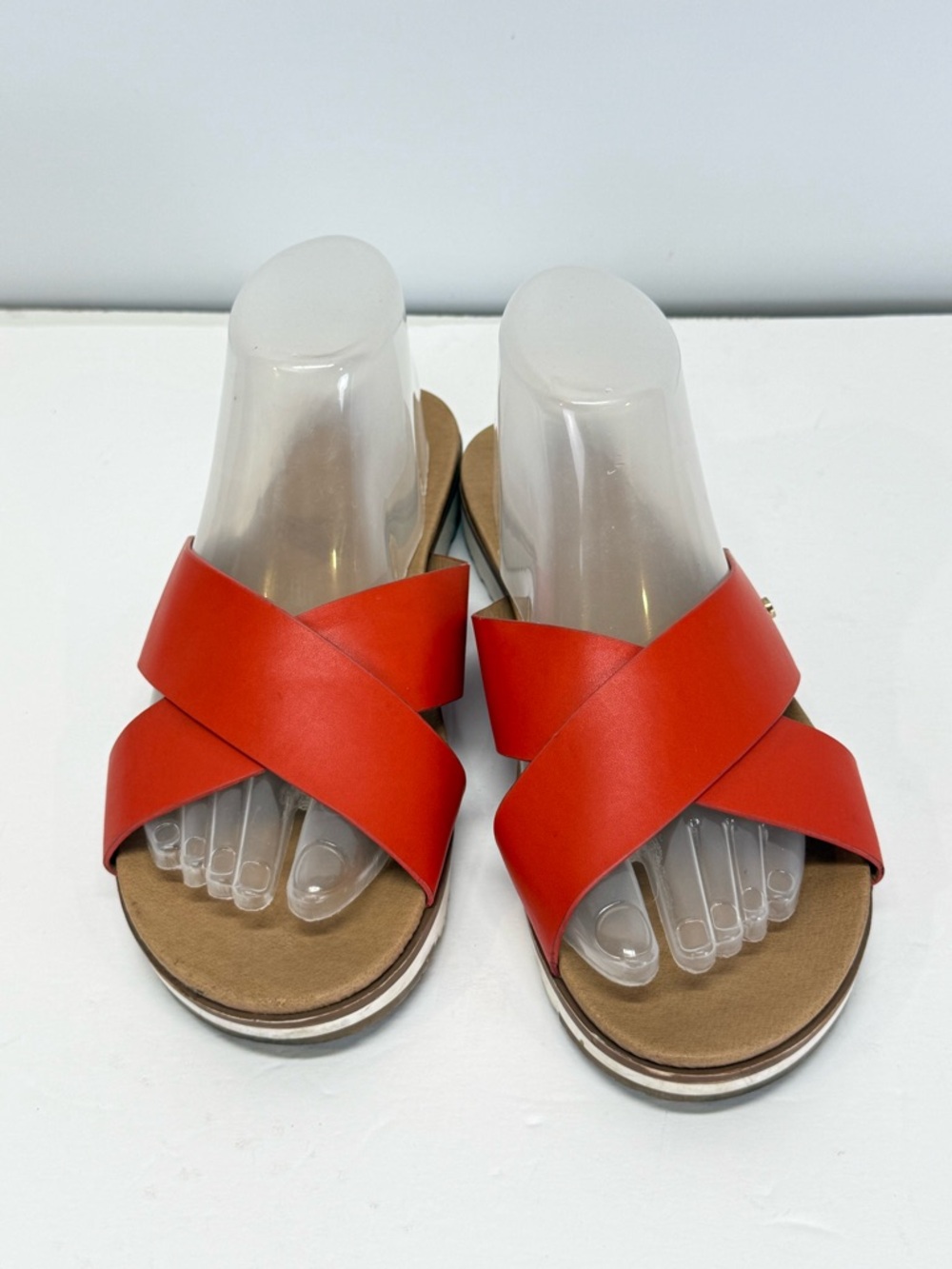 CATHERINE MALANDRINO Bright Red Crisscross Slide Sandals size 10